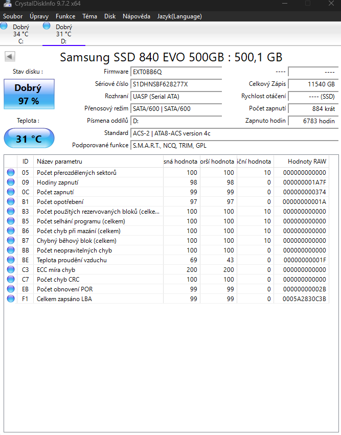 Samsung 840 EVO SSD 500GB – zdraví 97 % - 3