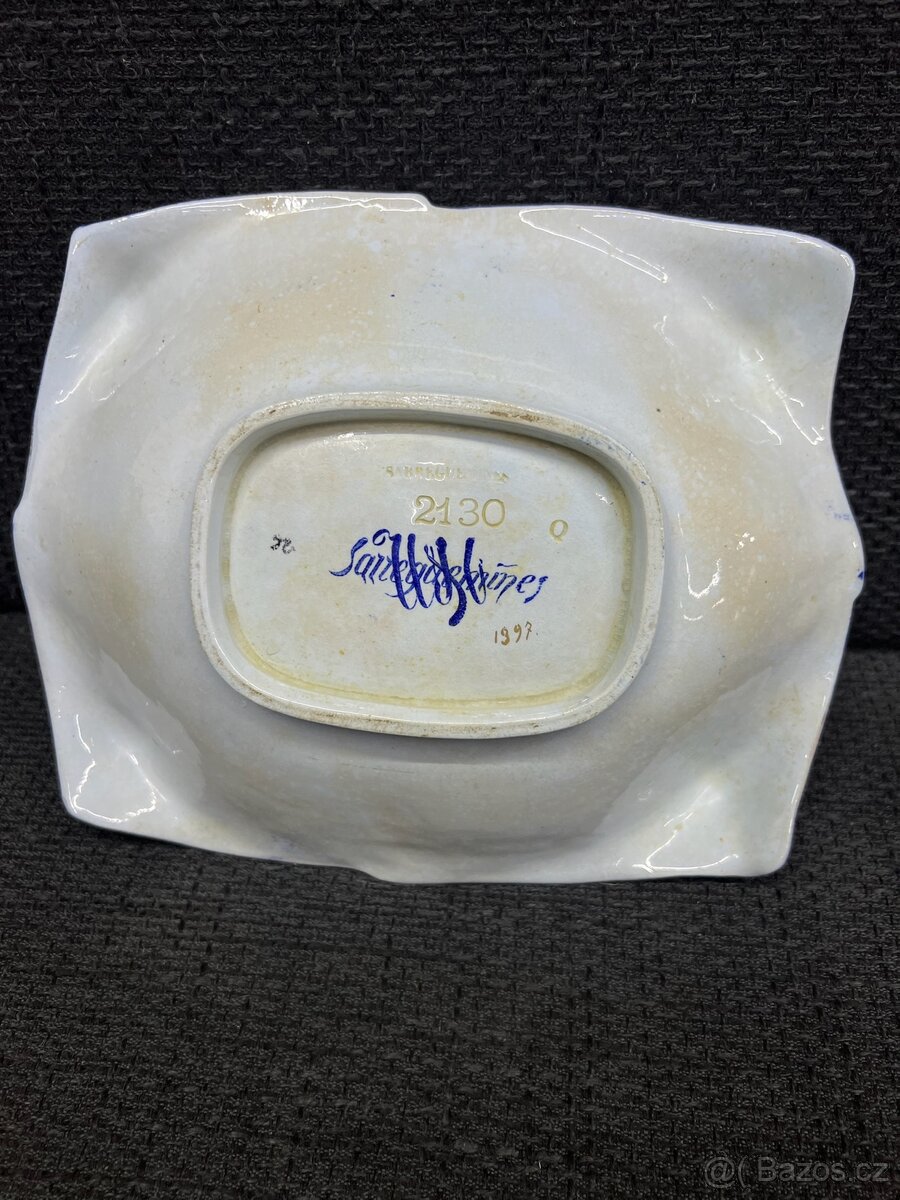 Porcelánová miska / popelník – kobaltově modrá, zlacený deko - 3