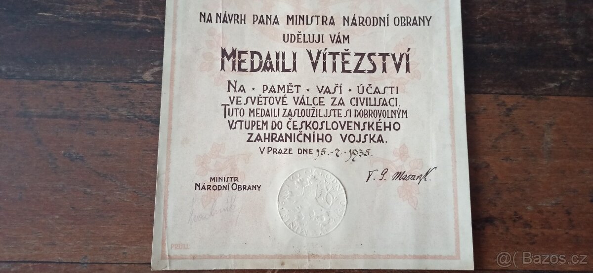 ČSR dekret Italský legionář. - 3