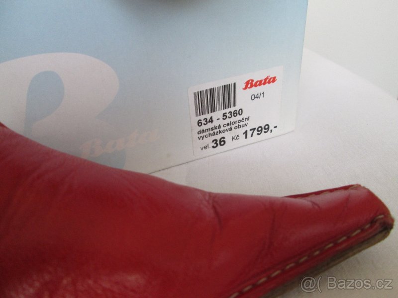 Letní pantoflíky, nazouváky Baťa, červené, kožené, vel. 37 - 3