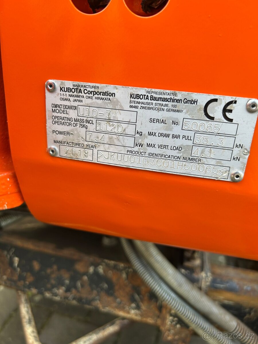 Minibagr Kubota U10 s nulovým přesahem zádě - 3