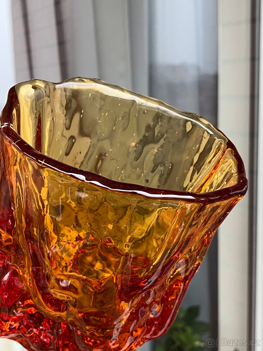 Designový džbán, váza 17 cm, jantarové hutní sklo - 3