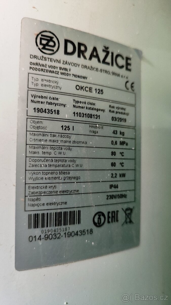 bojler Dražice typ OKCE 125 - 3