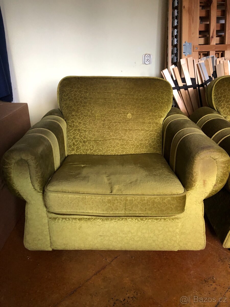 Retro pohovka + 2 křesla zelené - 3