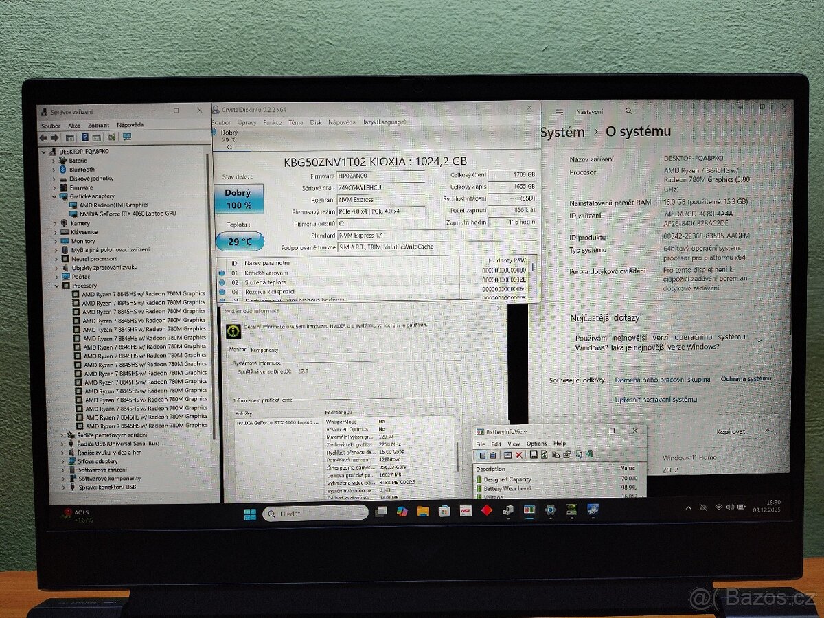 Herní Victus 16,RTX-4gen-120w,R7-8gen,TOP.Záruka. - 3