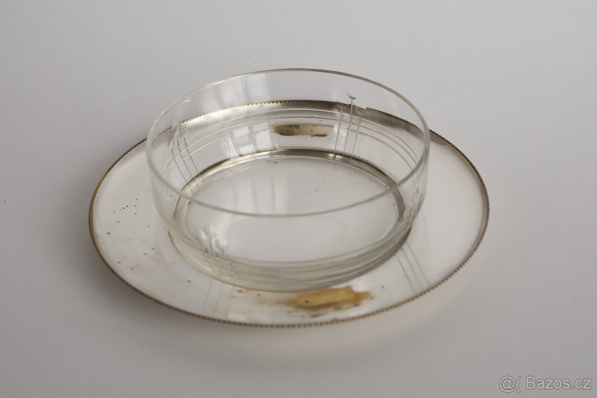 dóza krabička sklo, postříbřená alpaka art deco - 3