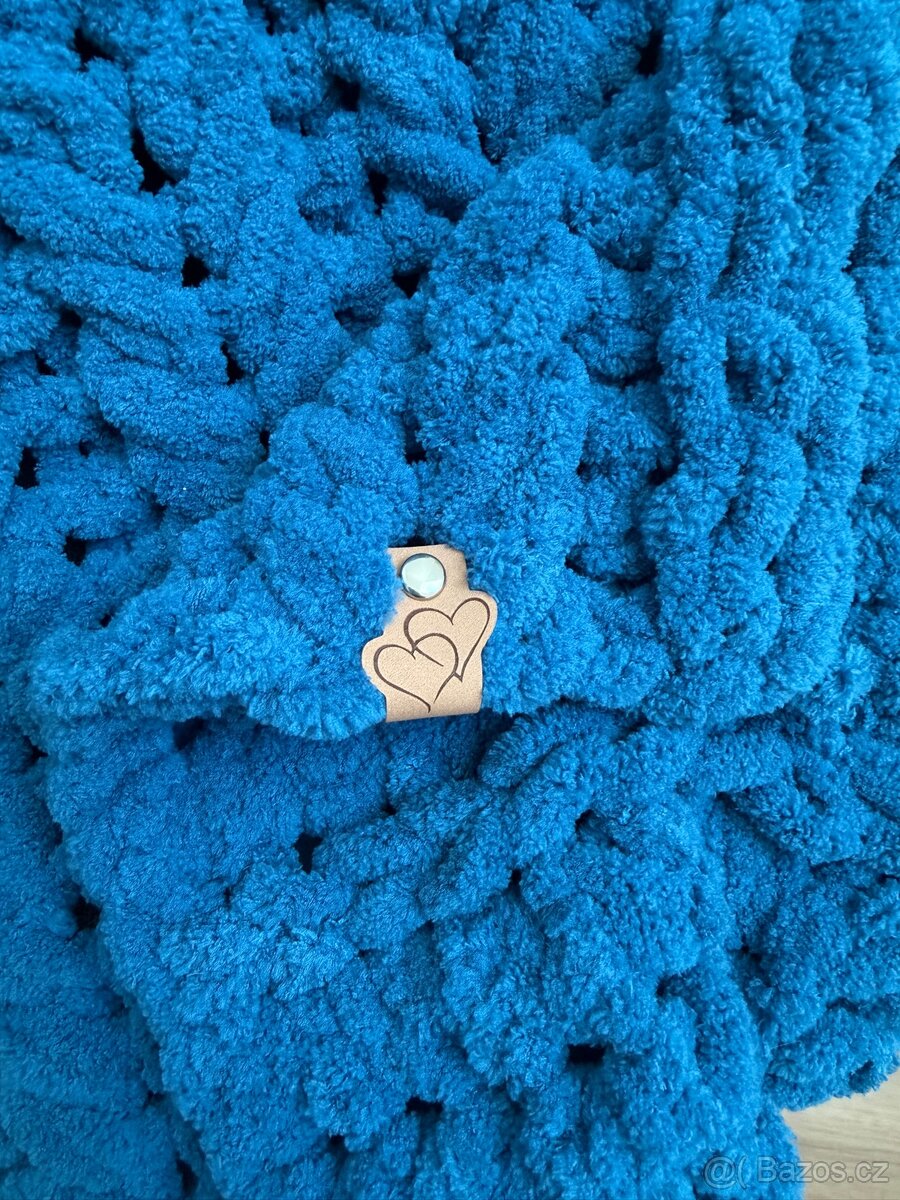 Ručně pletená deka petrolejová - 3