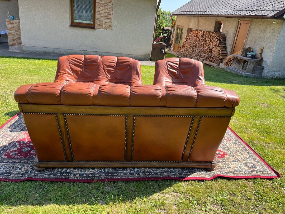 Kožená rustikální sedací souprava 3 - 2 - 1 .TOP STAV . - 3