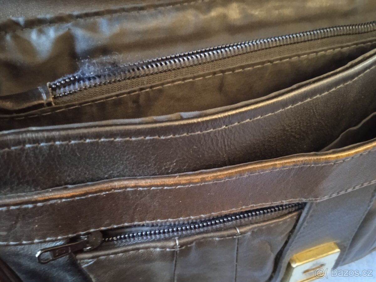 Tmavohnědá kožená kabelka - 3
