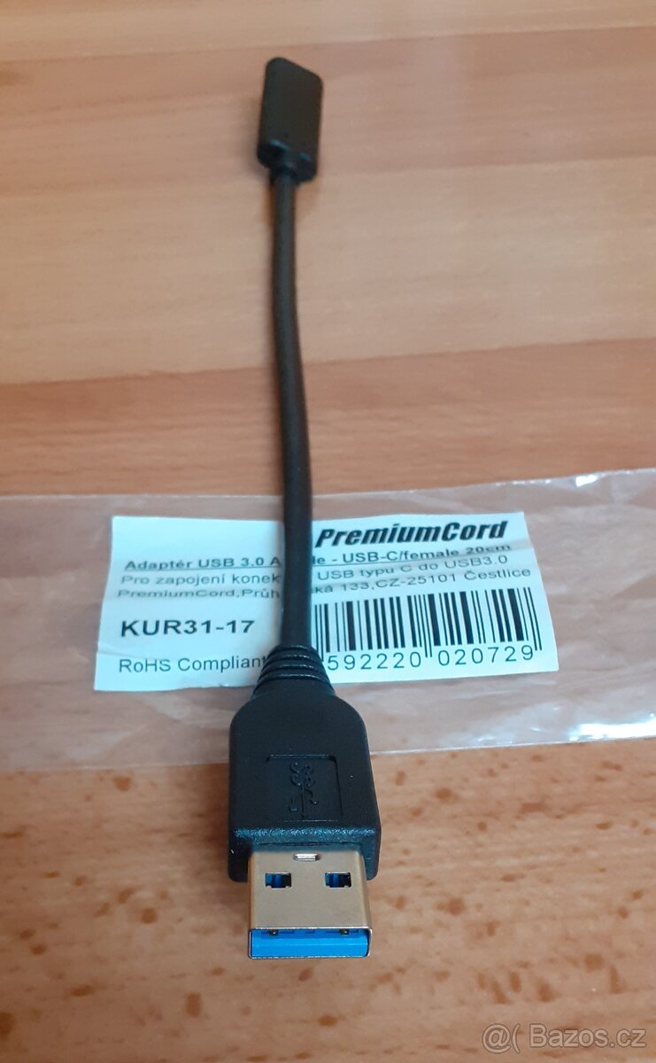USB Adaptér - 3.0 A/samec - USB-C/samice - 3