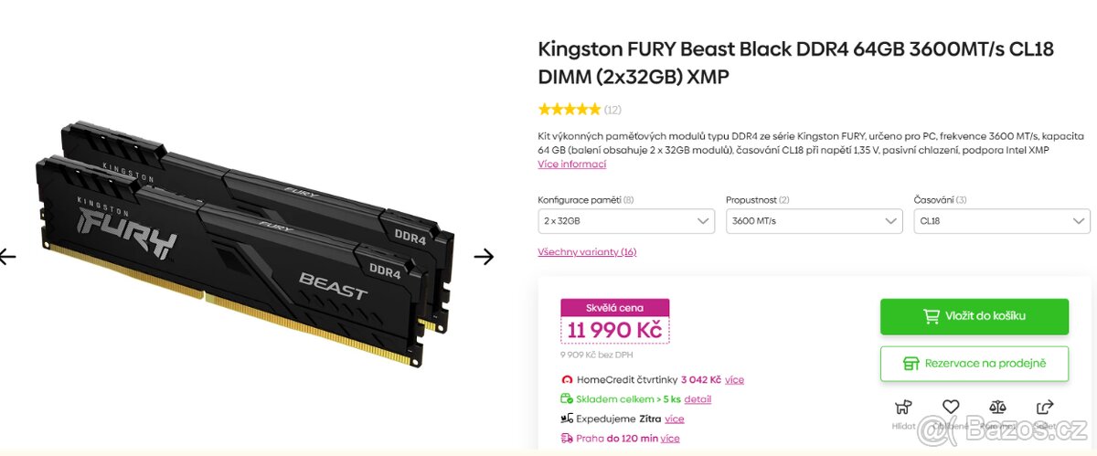 64gGb RAM kingston 3600MHz CL18 - 3