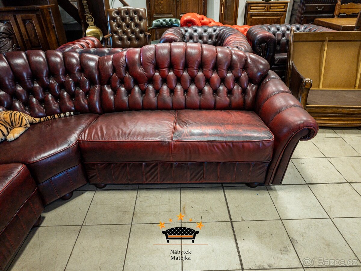 Rohová sedací souprava kožená Chesterfield - 3