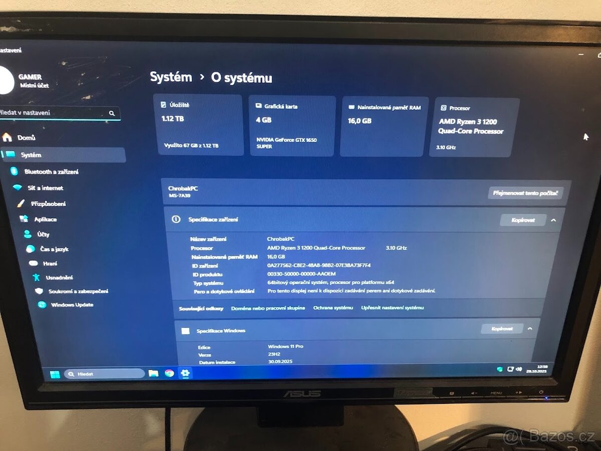 Herní 3.Ryzen 1200 16GB DDR4 SSD 500GB+750GB GTX1650Super4GB - 3