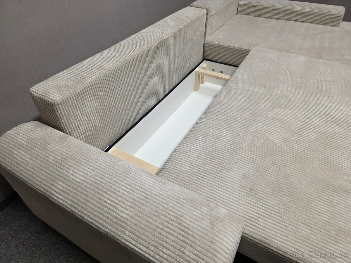 Nová rohová rozkládací sedačka krémový manšestr - 3