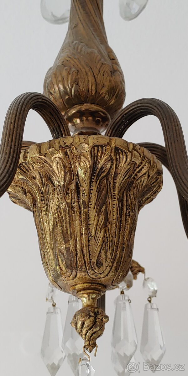 Mosazný lustr s křištálovými ověsy - 3