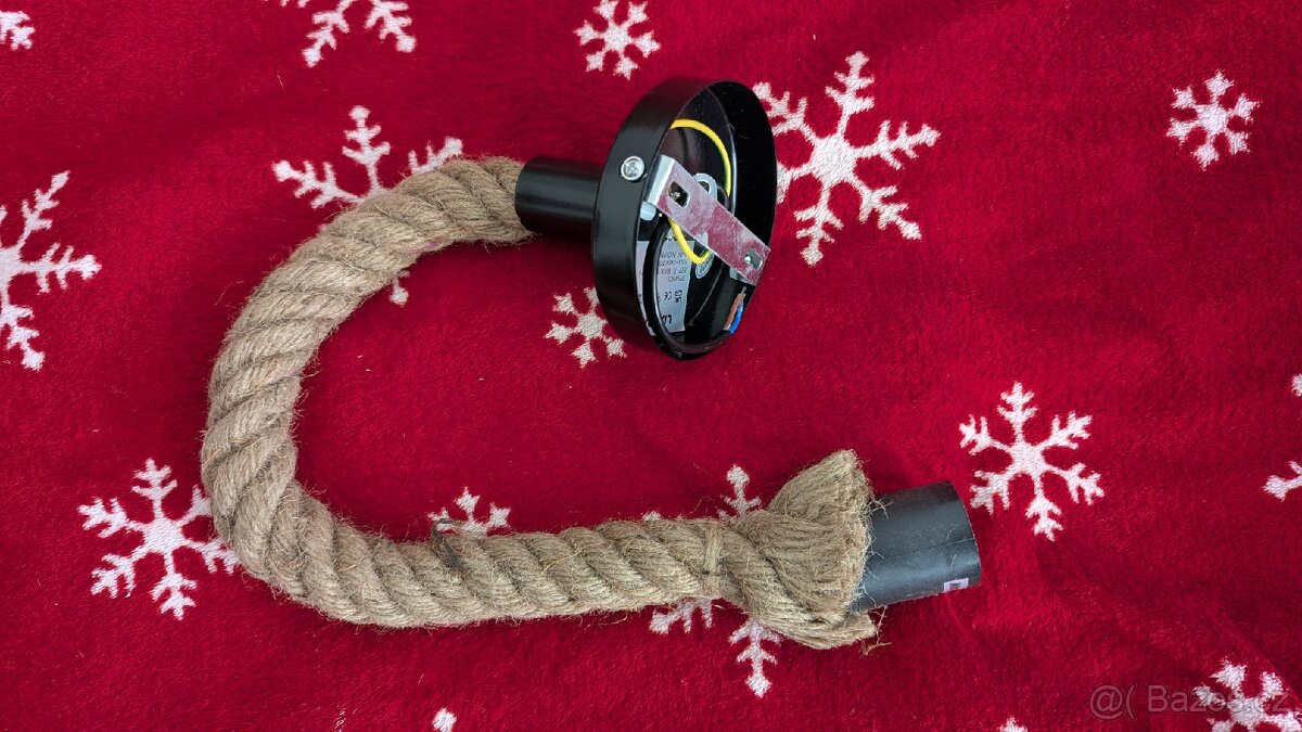 Lustr E27 40W s jutovým lanem baldachýnem a objímkou - 3