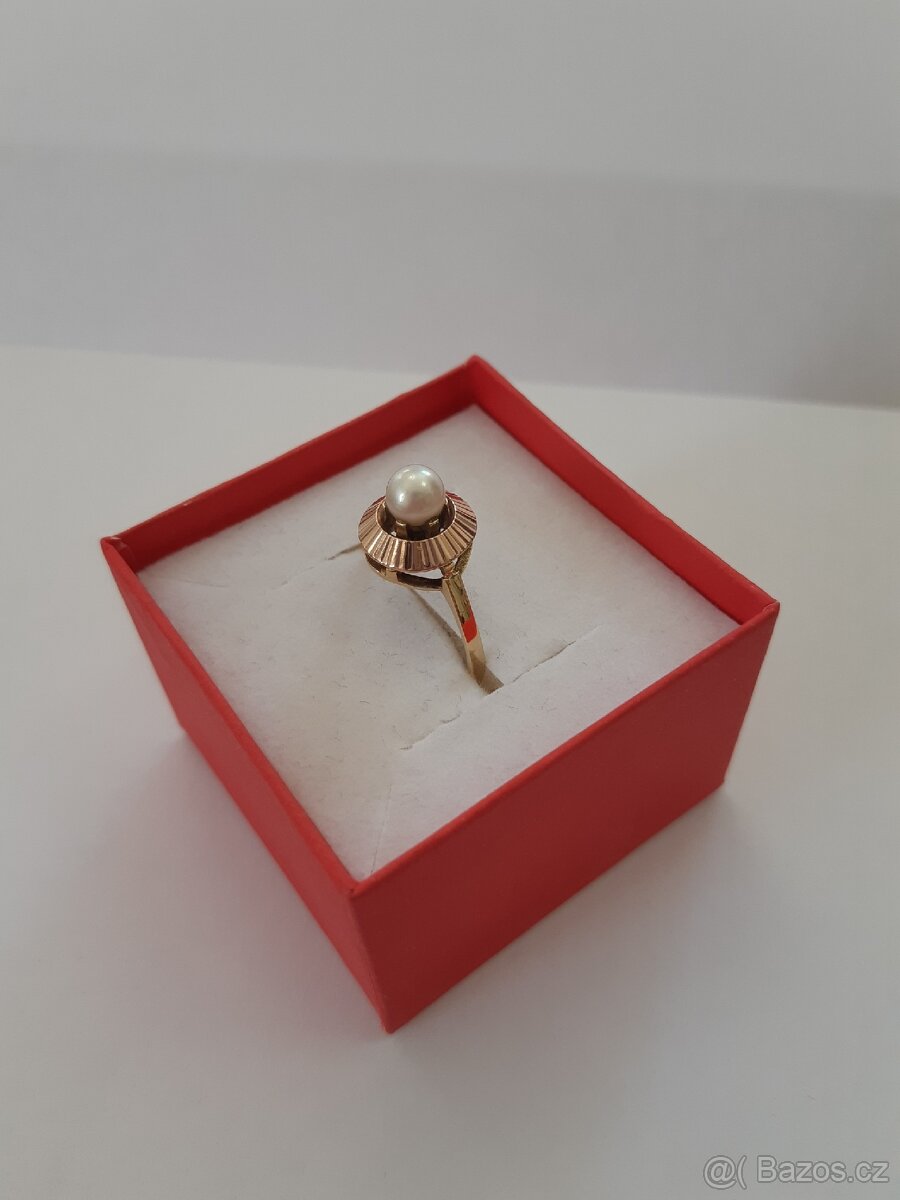 Zlatý prsten,dvojí zl.,s perlou - 3