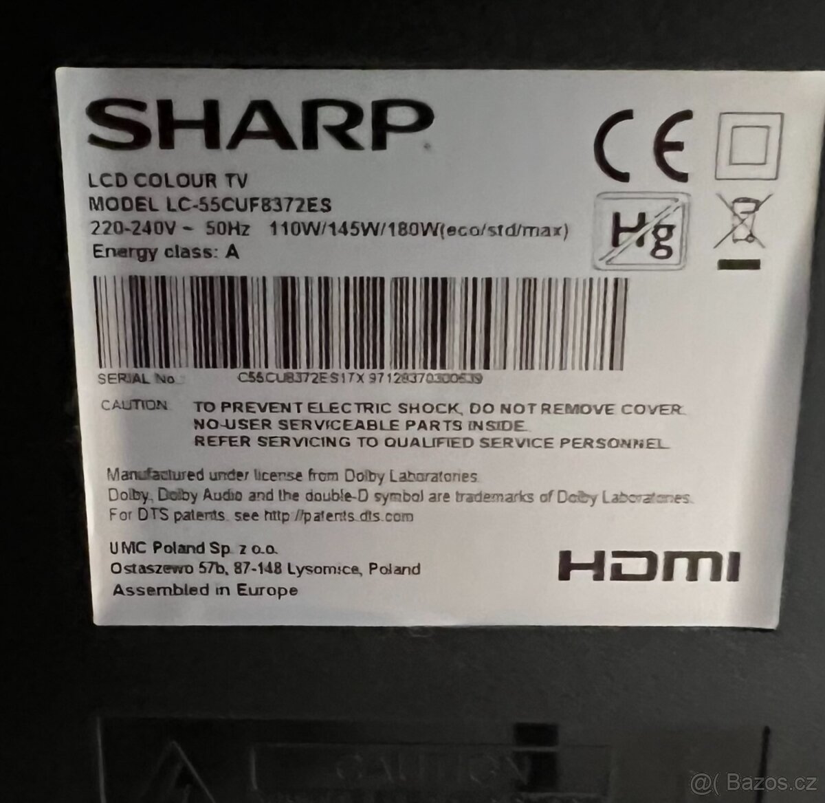 TV Sharp LC-55CUF8372ES - 3