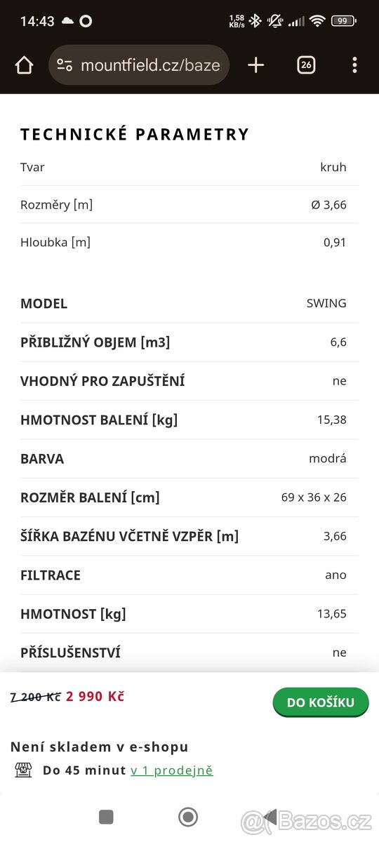 Bazén nafukovací SWING Splash 3,66x0,91m s filtrací - 3