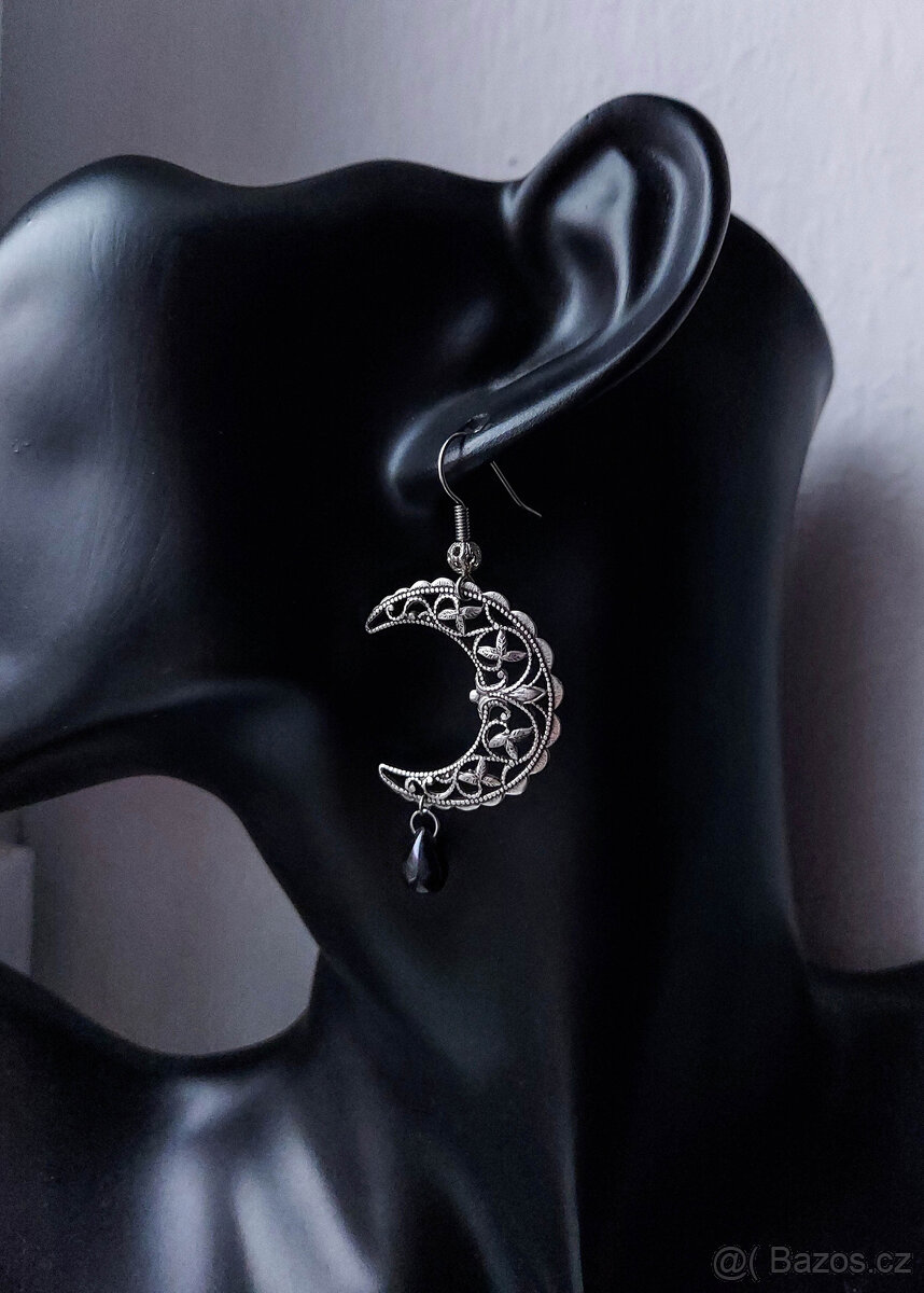 Postříbřené tepané náušnice - Černý měsíc / Black Moon - 3