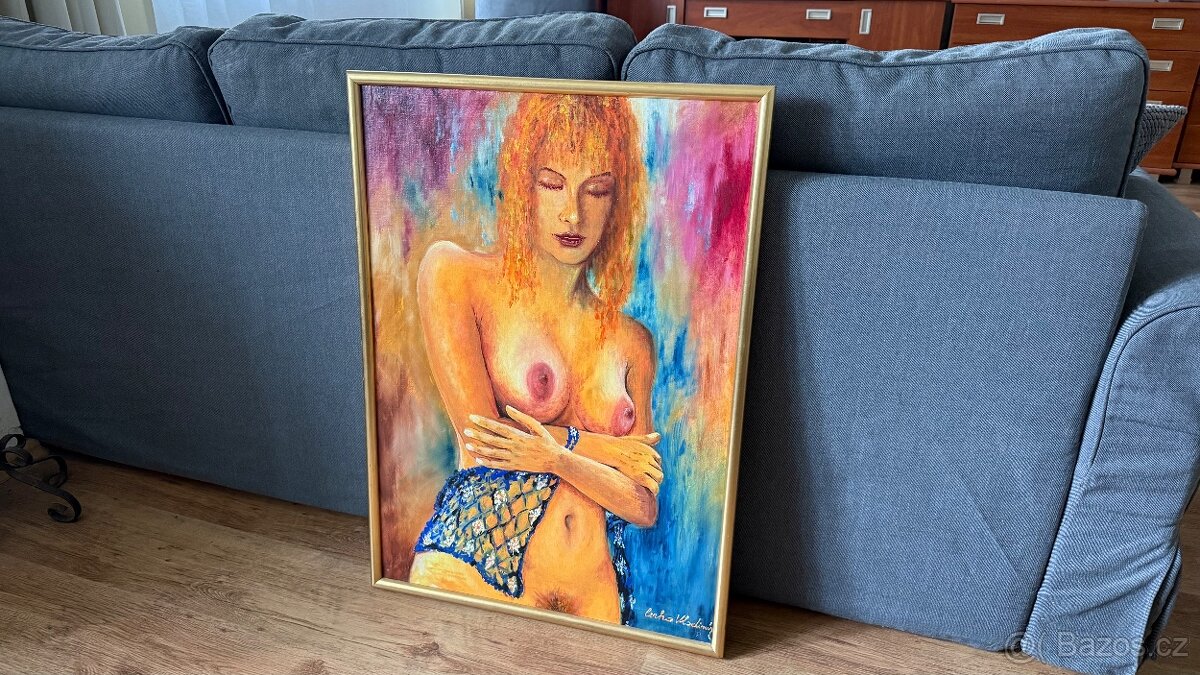 Starý velký malovaný obraz . Malíř Vladimír Cerha - 3