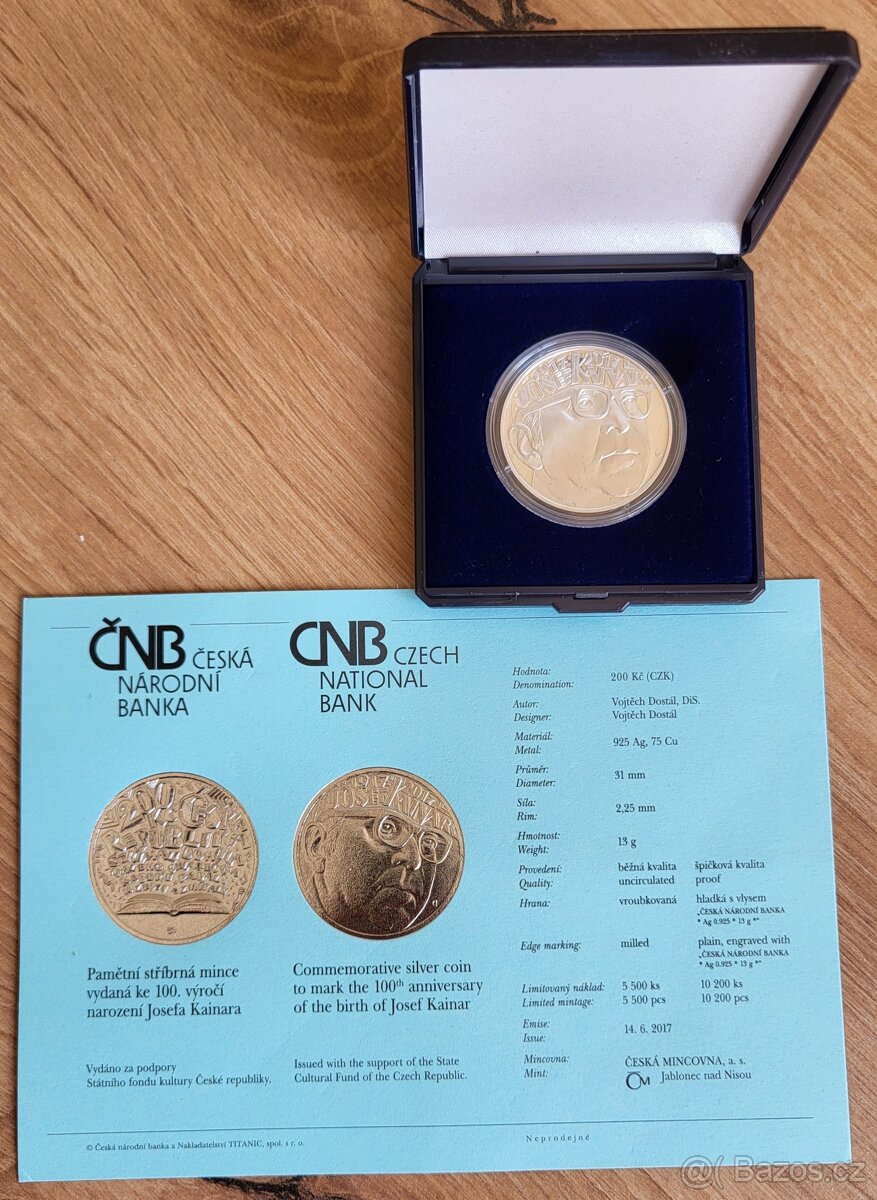 Stříbrná mince ČNB Josef Kainar Proof r.2017 - 3