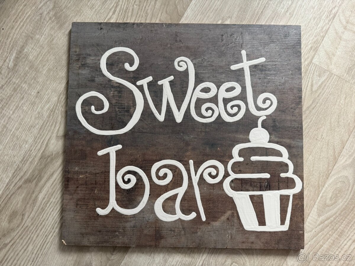 🍰 Dřevěná ručně malovaná cedule „Sweet Bar“ - 3