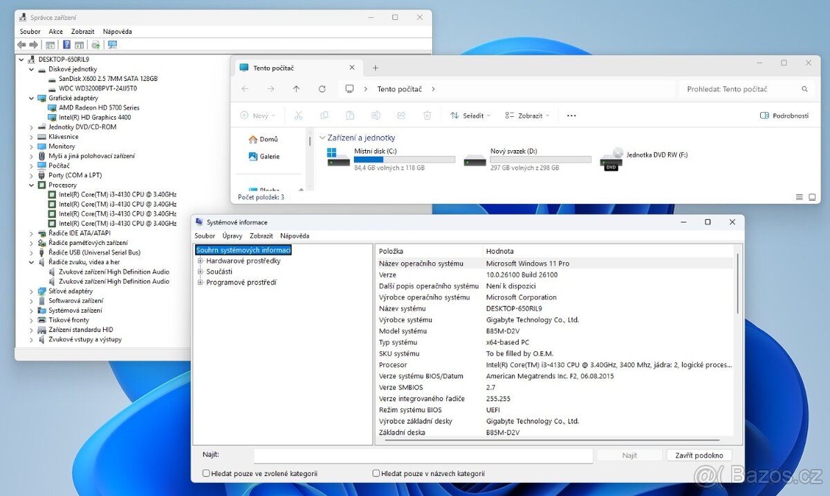 PC/i3-4130 4x3,40GHZ/8GB DDR3/128GB SSD + 320GB/GPU 1GB/W11 - 3