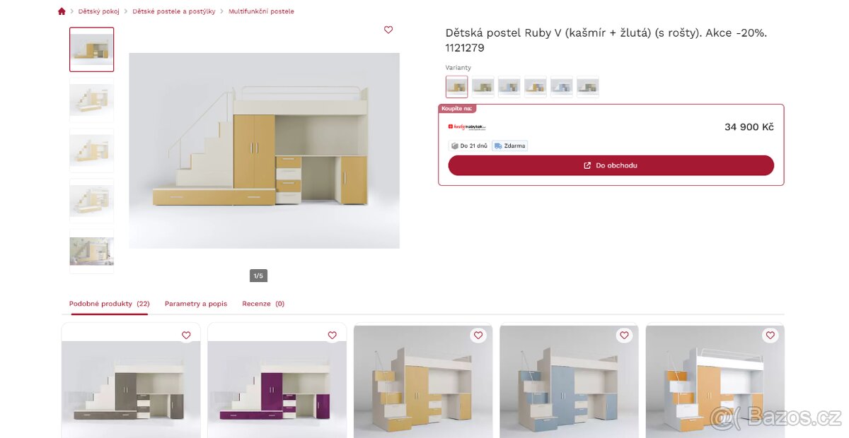 Dětská postel Ruby V s roštem a psacím stolem - 3