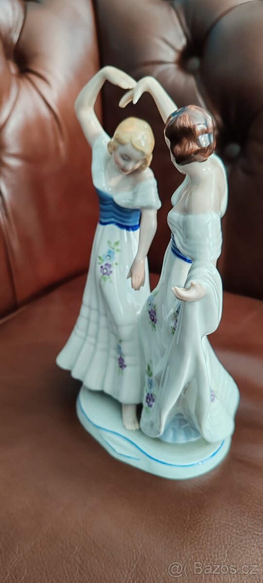 starožitná porcelánová soška Royal dux, tanečnice art deco - 3