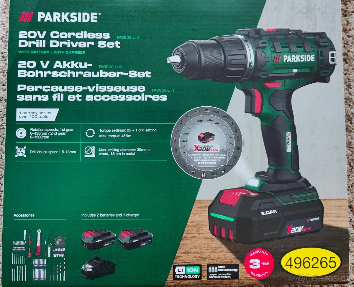 Nová aku vrtačka Parkside s příslušenstvím, záruka 3 roky. - 3