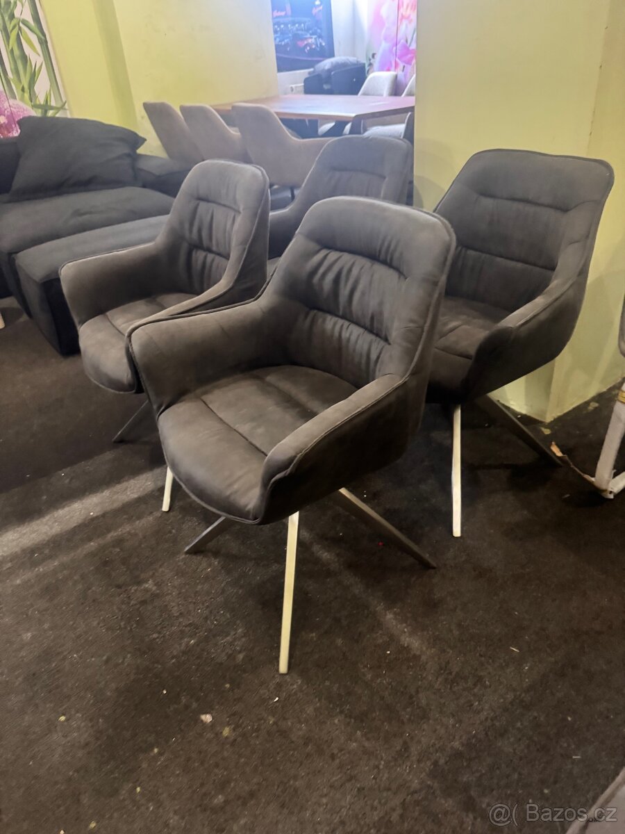 Nové 4x jídelní židle - křesílka tmavě šedé - 3
