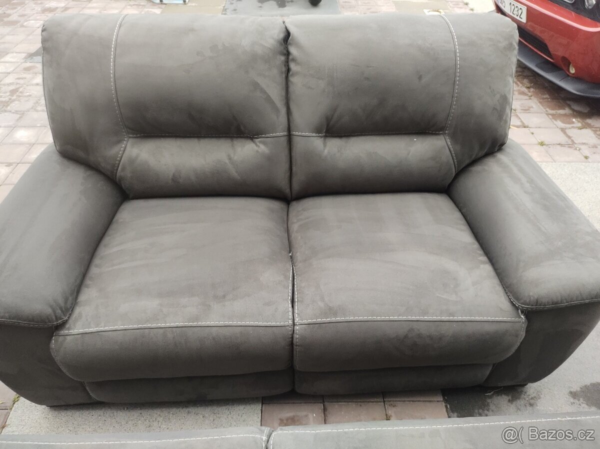 Masivní velká sedačka hnědá broušené um. kůže-nová - 3