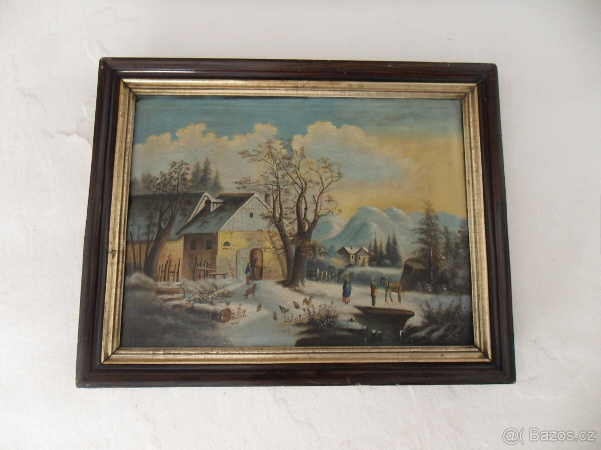 Starožitný obraz, krajina, žánrová scéna 19.stol. - 3