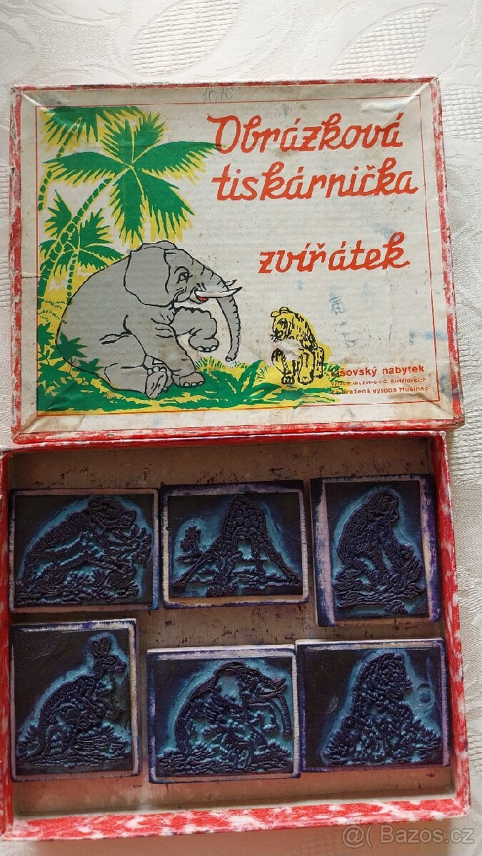Retro dřevěná tiskátka, podušky na razítka,obrázkové kostky - 3