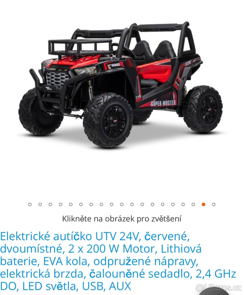 Elektrické autíčko UTV 24V, červené, dvoumístné, - 3