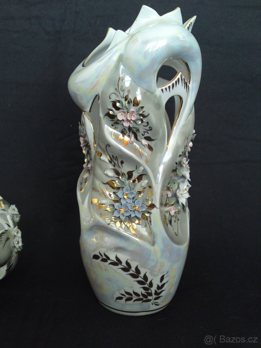 Zdobná váza a zdobená miska, dóza - 3