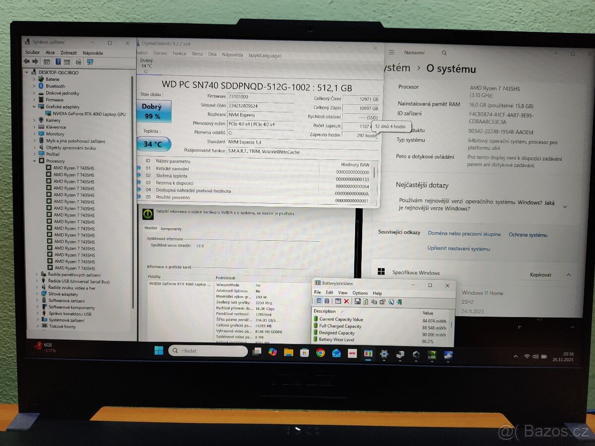 TuF-A15,RTX-4060-140w-Mux,R-7,DDR5-22 Měs.Záruka - 3