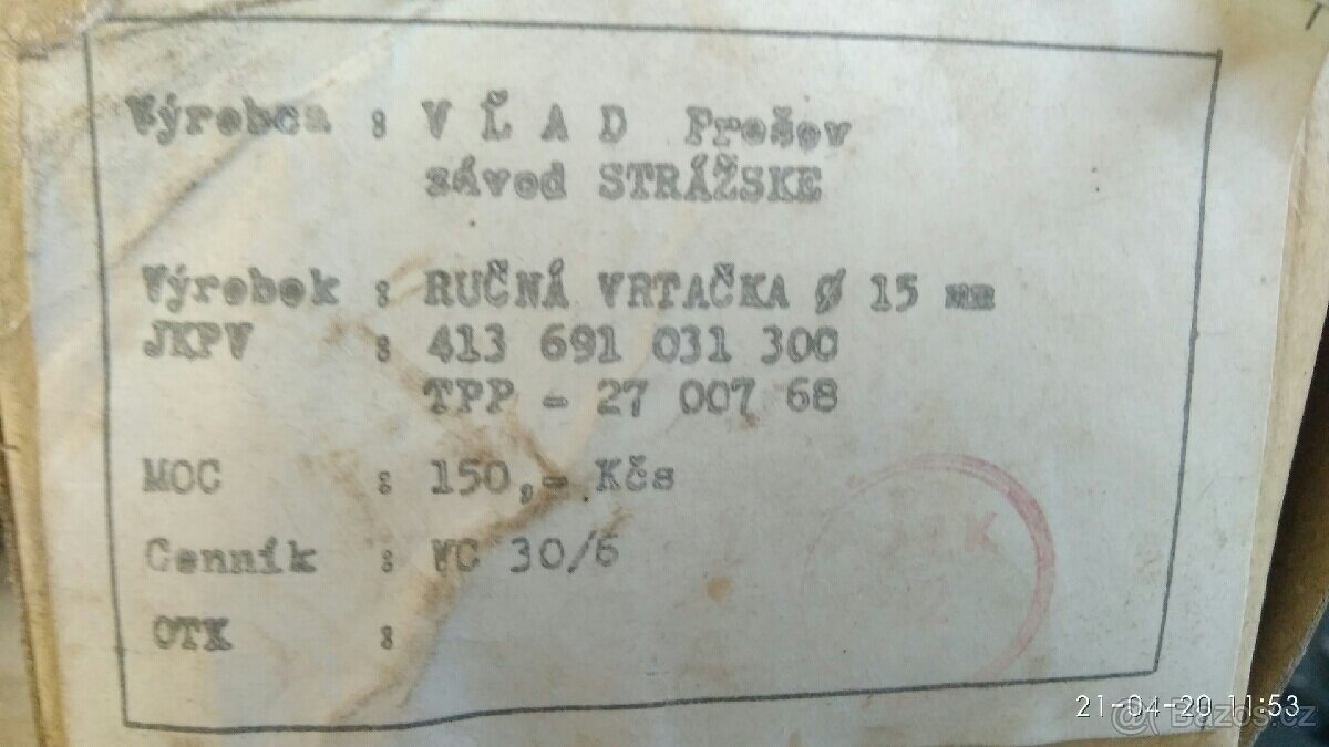 Ruční vrtačka - r.v.1968 orig.balení, nepoužité - 3