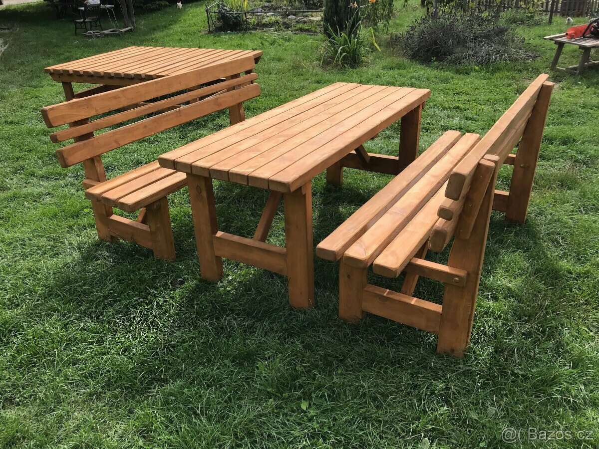Stůl a dvě lavice z masivního smrku - NOVÉ - 3
