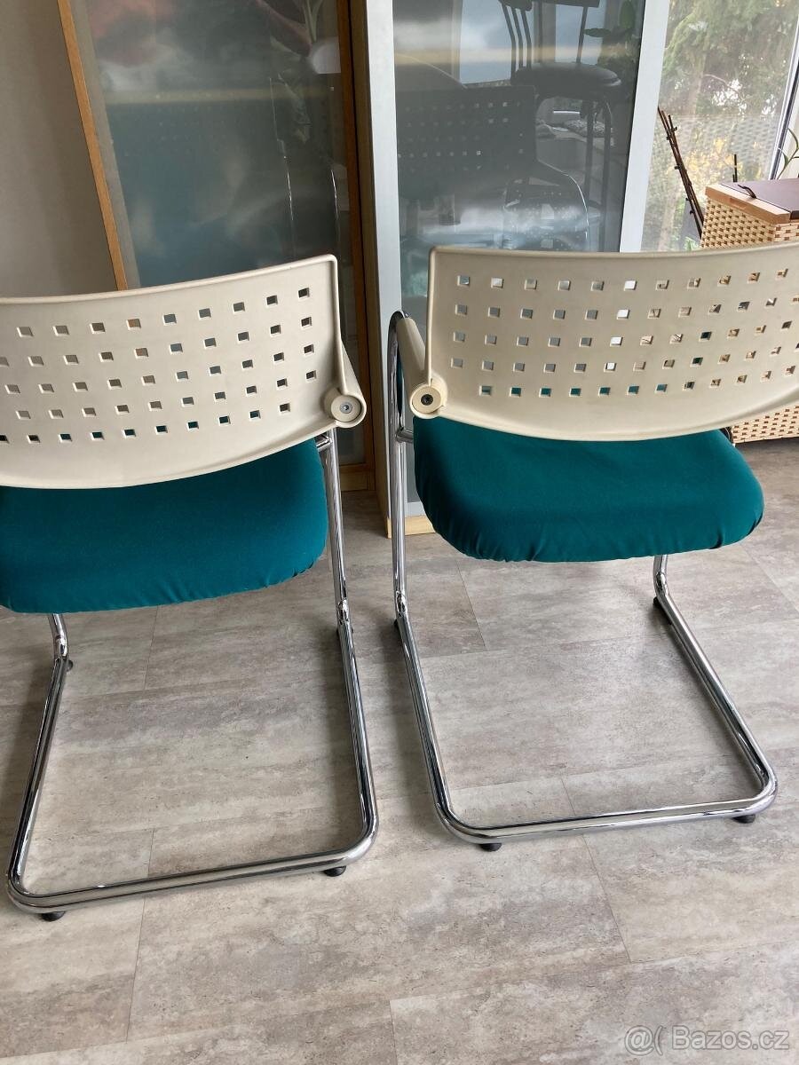 4ks židlí VITRA Visavis 2,zelená/krémová/chrom - 3
