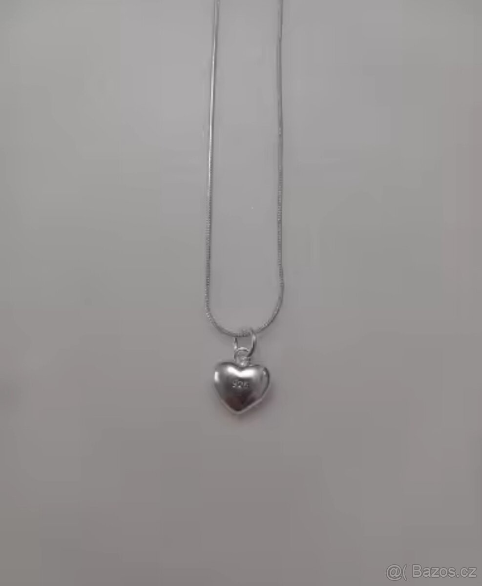 Nový dámský stříbrný náhrdelník řetízek na krk srdce - 3