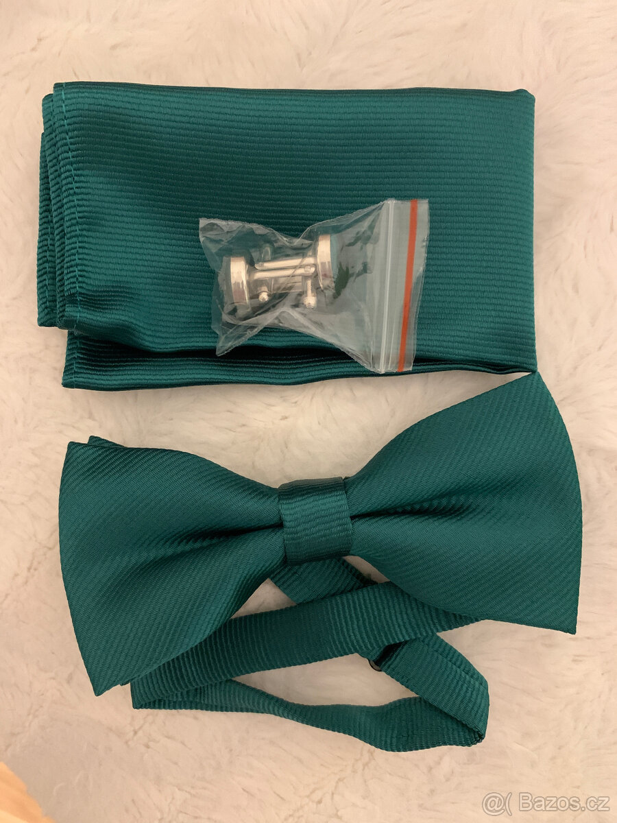 Pánský set motýlek+kapesníček, zelený odstín - 3