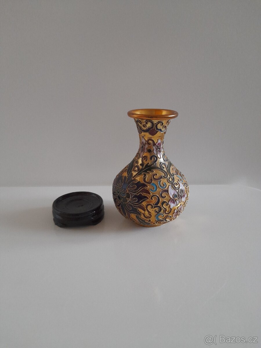 Cloisonné smaltovaná vázička s podstavcem - 3