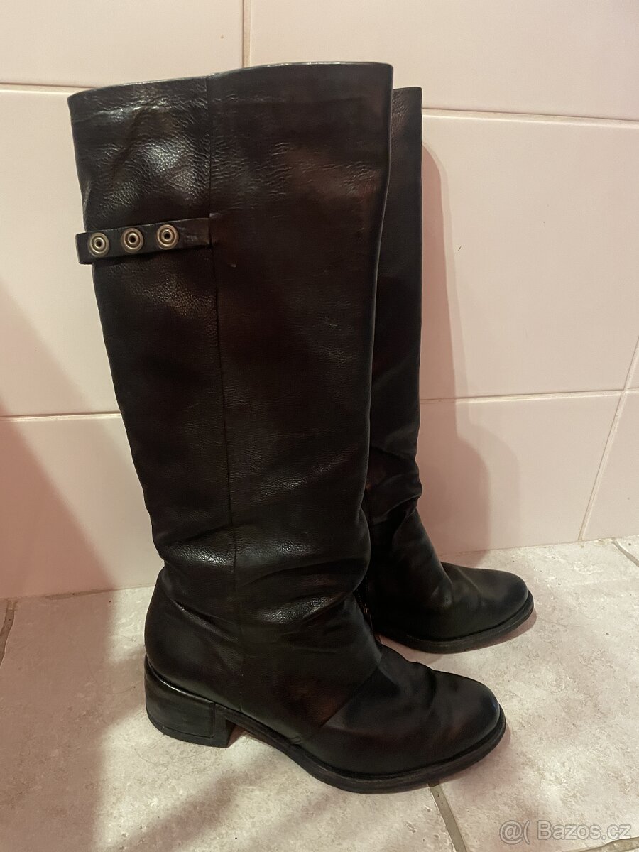 Černé celokožené kozačky A.S.98 - 3