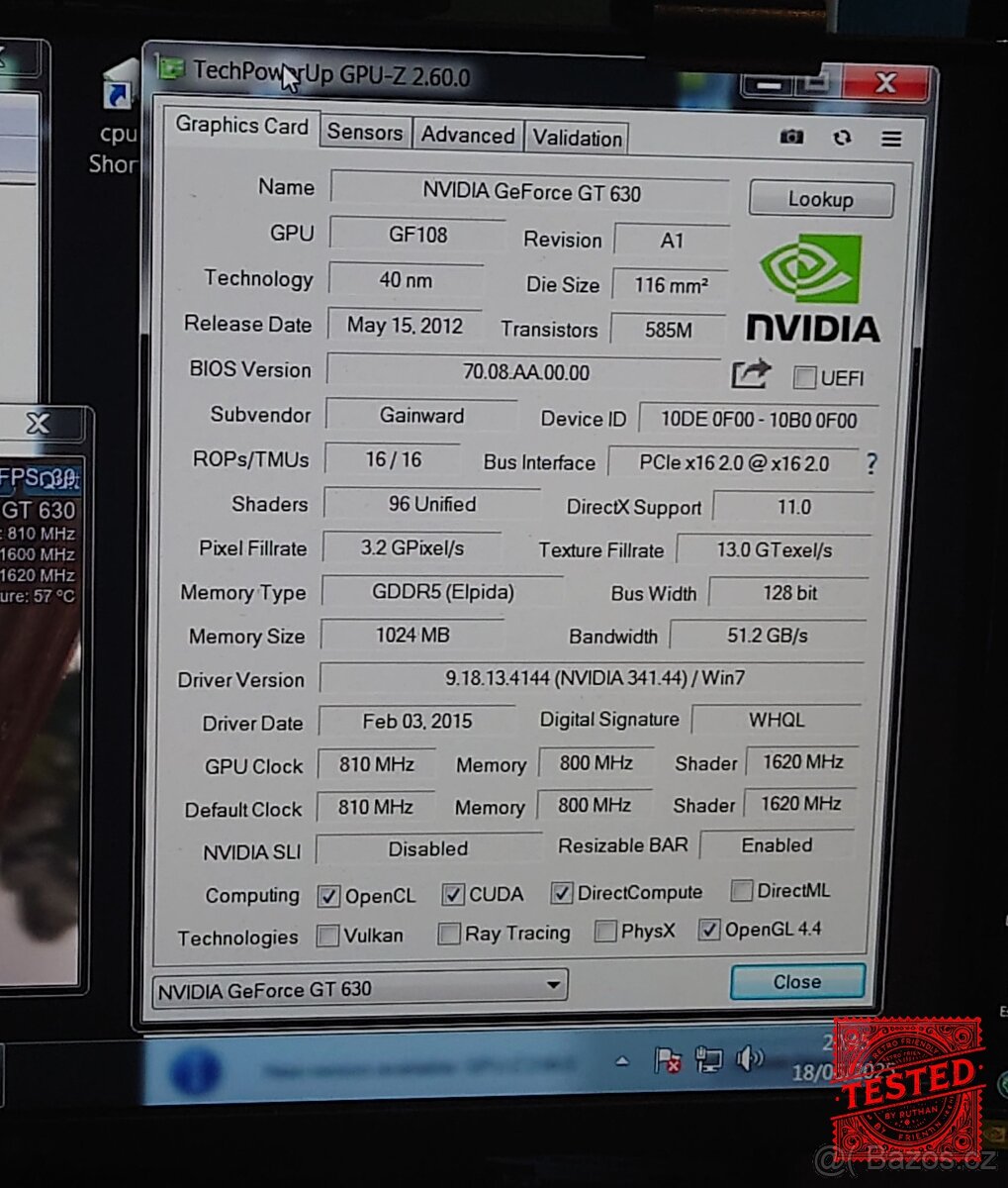 retro otestovana Geforce GT630 1GB PCI-E - 3