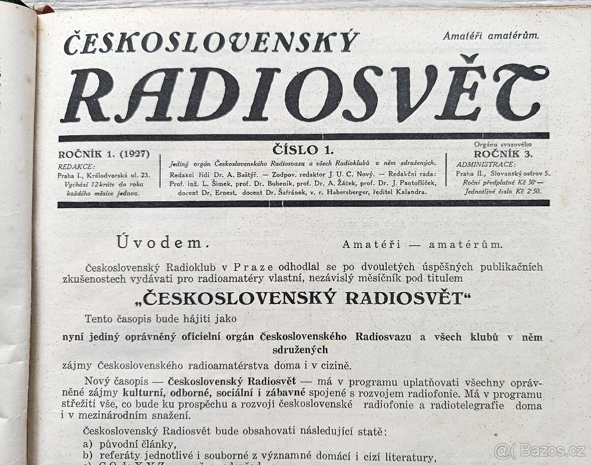 Časopisy ČESKOSLOVENSKÝ RADIOSVĚT, 1. ročník, rok 1927 - 3