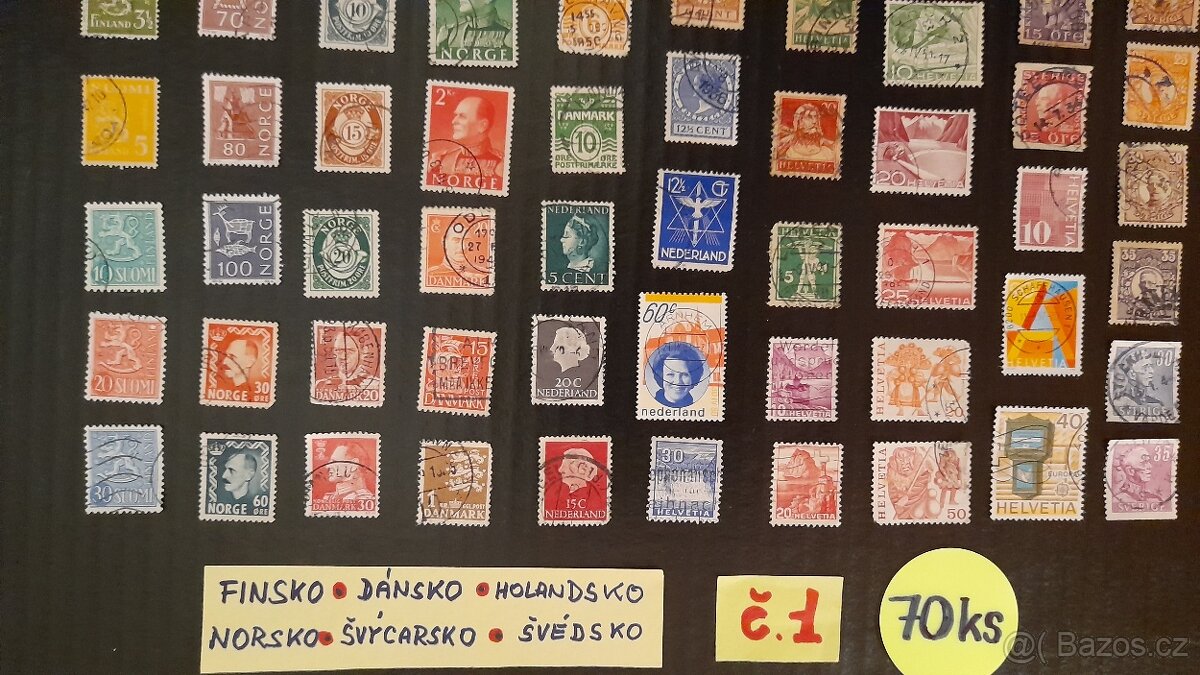 Poštovní známky Fin, Dán, Nor, Hol, Švý, Švéd 70ks - 3