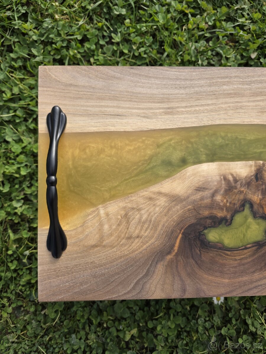 servírovací epoxidový podnos ořech - Olive Gold - 3