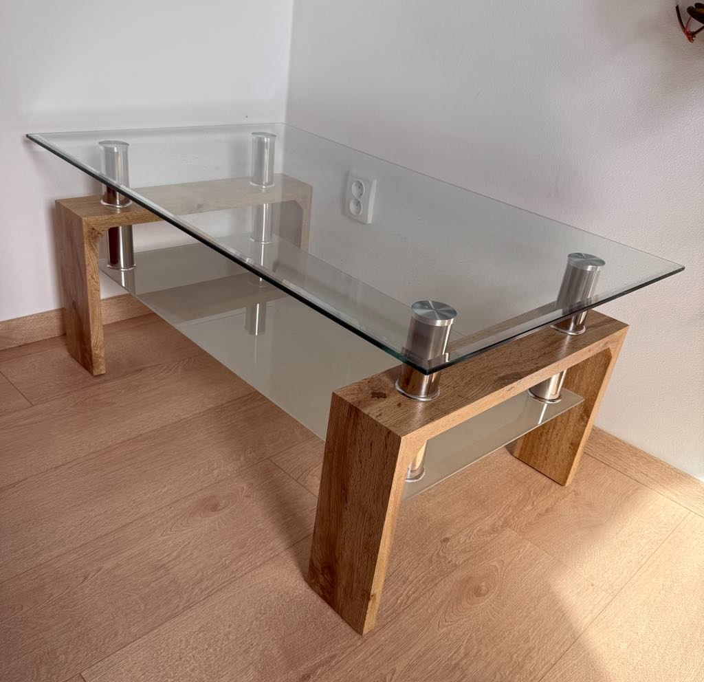 Konferenční stolek skleněný + dub sonoma - 3
